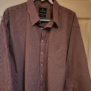Stafford Men's Red and White Checkered Dress Shirt